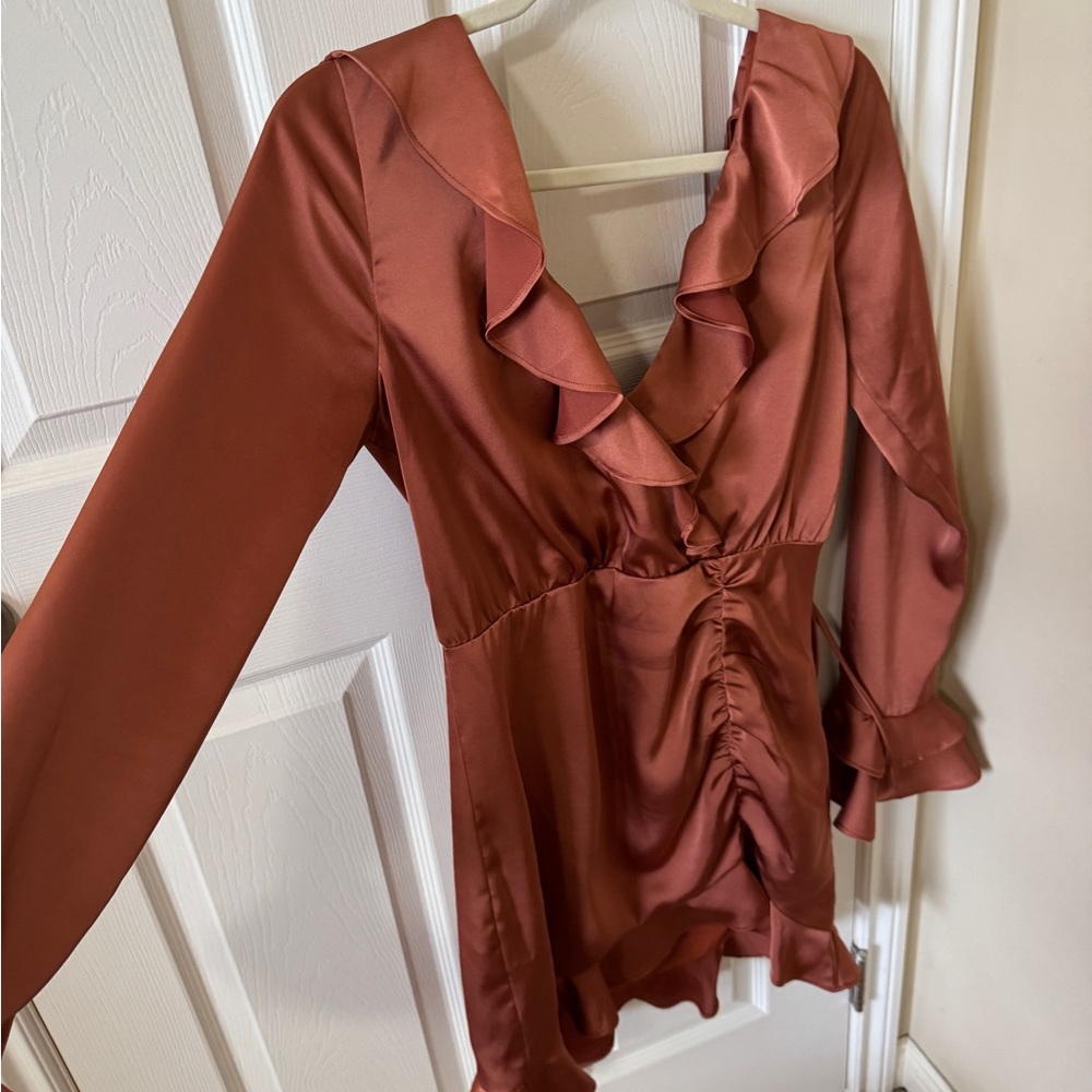 MAJORELLE Orange Ruffled Long Sleeve Blouse